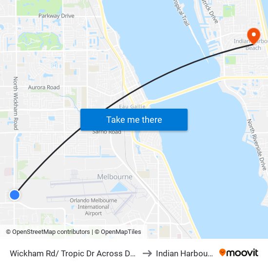 Wickham Rd/ Tropic Dr Across Doughnut Shop to Indian Harbour Beach map