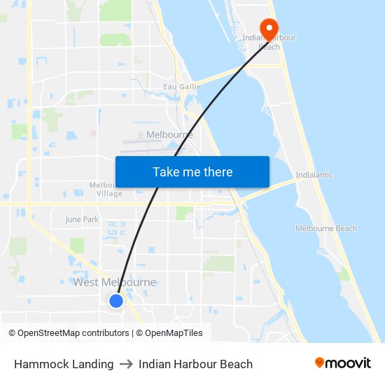 Hammock Landing to Indian Harbour Beach map