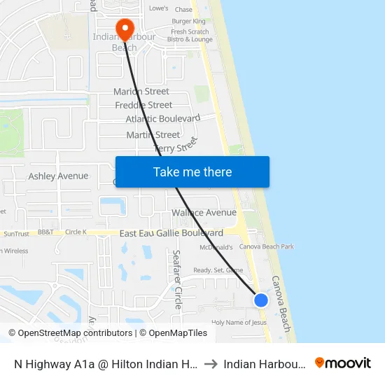 N Highway A1a @ Hilton Indian Harbour Beach to Indian Harbour Beach map