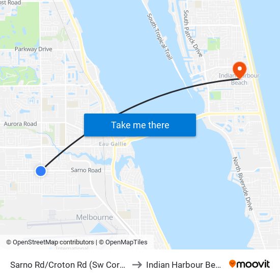 Sarno Rd/Croton Rd (Sw Corner) to Indian Harbour Beach map