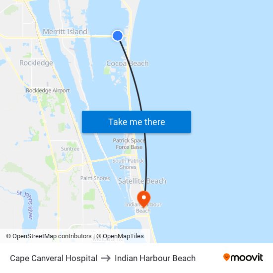 Cape Canveral Hospital to Indian Harbour Beach map