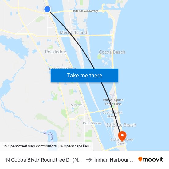 N Cocoa Blvd/ Roundtree Dr (Ne Corner) to Indian Harbour Beach map