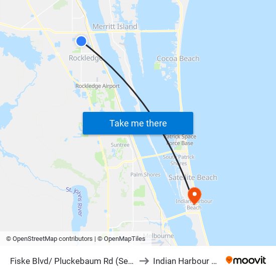 Fiske Blvd/ Pluckebaum Rd (Se Corner) to Indian Harbour Beach map