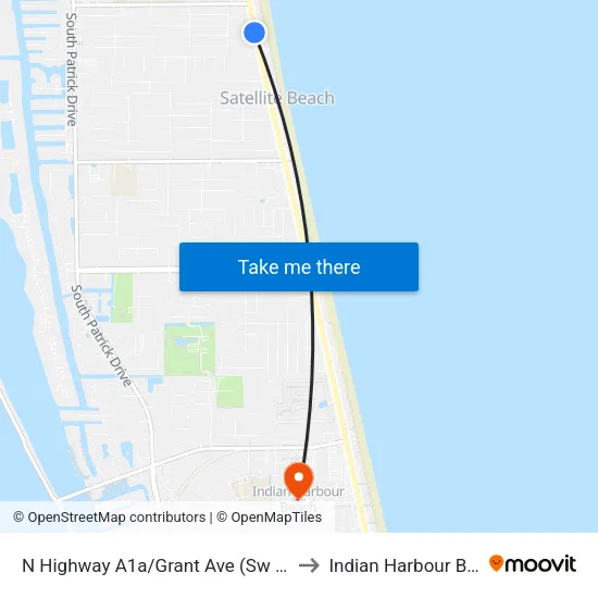 N Highway A1a/Grant Ave (Sw Corner) to Indian Harbour Beach map