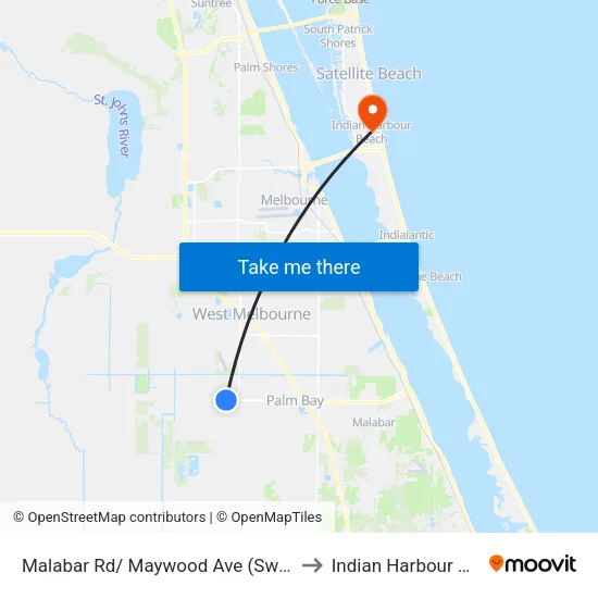 Malabar Rd/ Maywood Ave (Sw Corner) to Indian Harbour Beach map