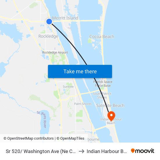 Sr 520/ Washington Ave (Ne Corner) to Indian Harbour Beach map