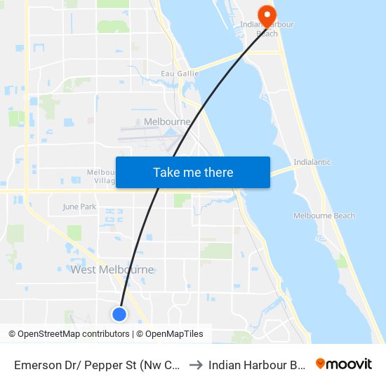Emerson Dr/ Pepper St (Nw Corner) to Indian Harbour Beach map