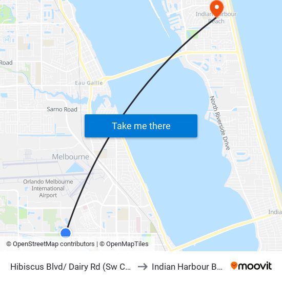 Hibiscus Blvd/ Dairy Rd (Sw Corner) to Indian Harbour Beach map