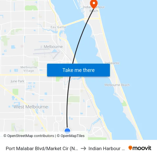 Port Malabar Blvd/Market Cir (Nw Corner) to Indian Harbour Beach map