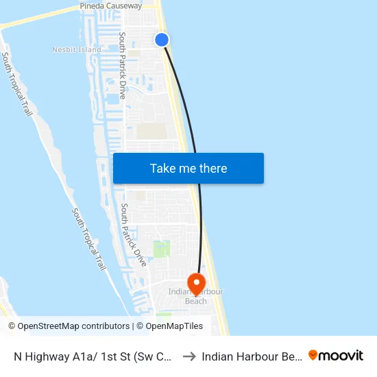 N Highway A1a/ 1st St (Sw Corner) to Indian Harbour Beach map