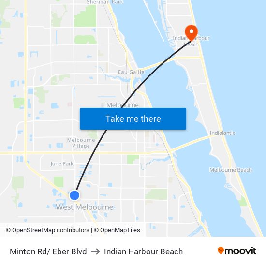 Minton Rd/ Eber Blvd to Indian Harbour Beach map