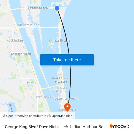 George King Blvd/ Dave Nisbit Dr to Indian Harbour Beach map