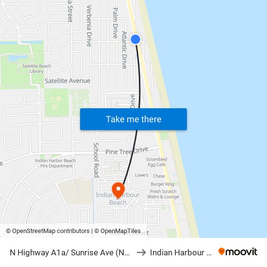 N Highway A1a/ Sunrise Ave (Nw Corner) to Indian Harbour Beach map