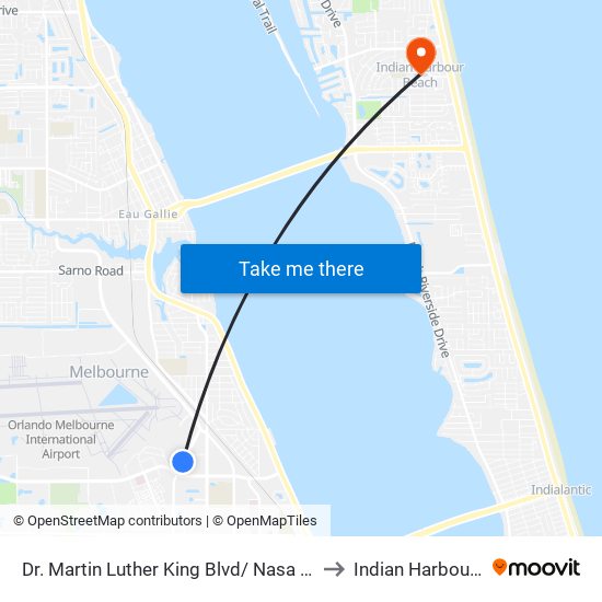 Dr. Martin Luther King Blvd/ Nasa Rd (Sw Corner) to Indian Harbour Beach map