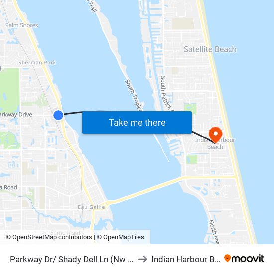 Parkway Dr/ Shady Dell Ln (Nw Corner) to Indian Harbour Beach map