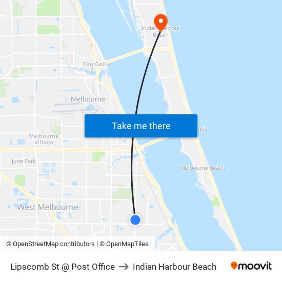 Lipscomb St @ Post Office to Indian Harbour Beach map