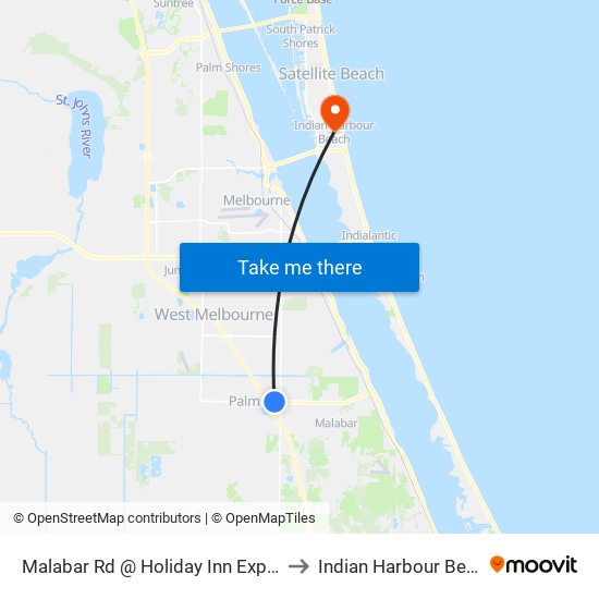 Malabar Rd @ Holiday Inn Express to Indian Harbour Beach map