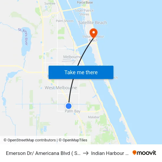 Emerson Dr/ Americana Blvd ( SE Corner) to Indian Harbour Beach map