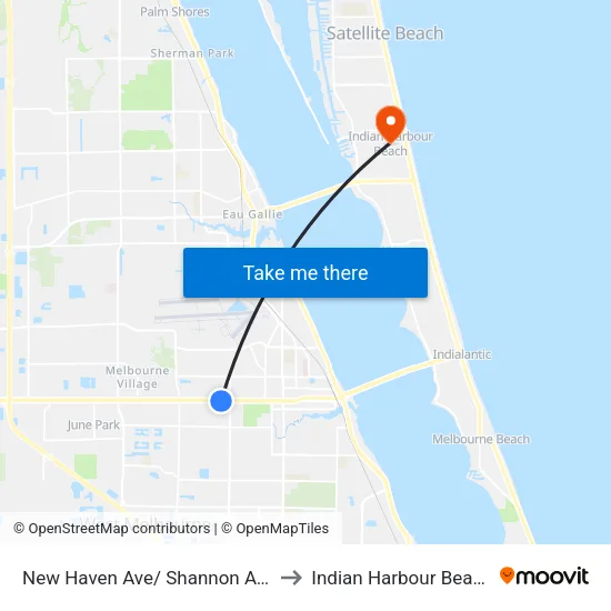 New Haven Ave/ Shannon Ave to Indian Harbour Beach map