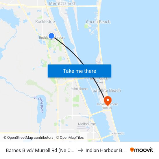 Barnes Blvd/ Murrell Rd (Ne Corner) to Indian Harbour Beach map
