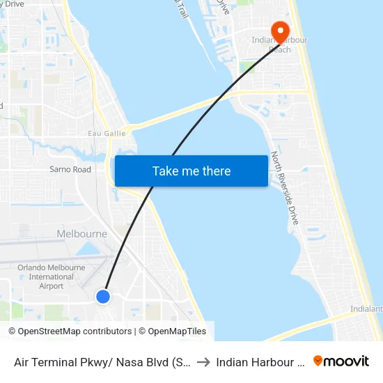 Air Terminal Pkwy/ Nasa Blvd (Sw Corner) to Indian Harbour Beach map