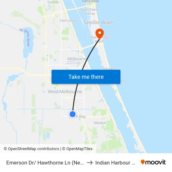 Emerson Dr/ Hawthorne Ln (Ne Corner) to Indian Harbour Beach map