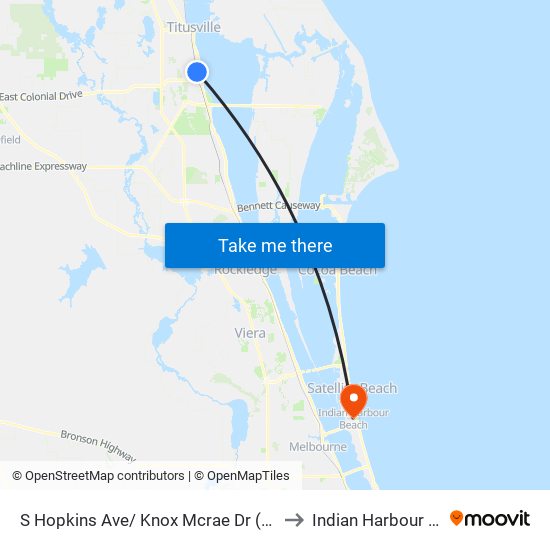 S Hopkins Ave/ Knox Mcrae Dr (Ne Corner) to Indian Harbour Beach map