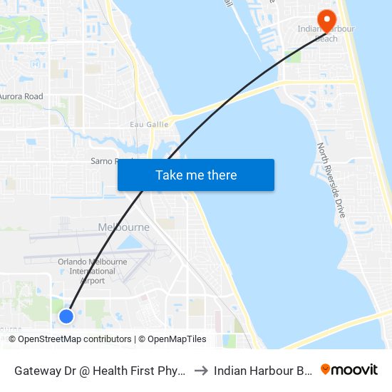 Gateway Dr @ Health First Physicians to Indian Harbour Beach map