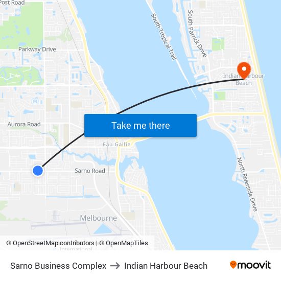 Sarno Business Complex to Indian Harbour Beach map