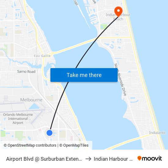 Airport Blvd @ Surburban Extended Stay to Indian Harbour Beach map