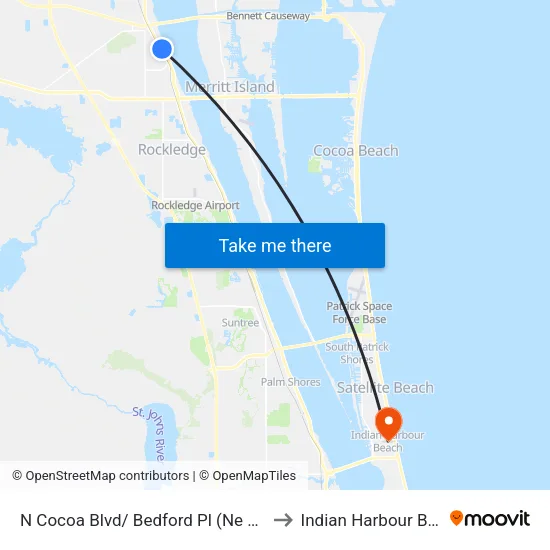 N Cocoa Blvd/ Bedford Pl (Ne Corner) to Indian Harbour Beach map