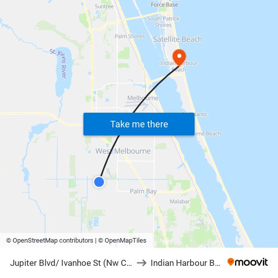 Jupiter Blvd/ Ivanhoe St (Nw Corner) to Indian Harbour Beach map