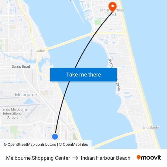 Melbourne Shopping Center to Indian Harbour Beach map