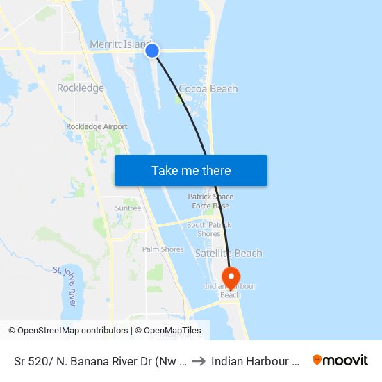 Sr 520/ N. Banana River Dr (Nw Corner) to Indian Harbour Beach map