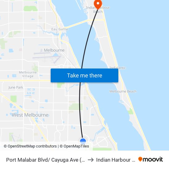 Port Malabar Blvd/ Cayuga Ave (Ne Corner) to Indian Harbour Beach map