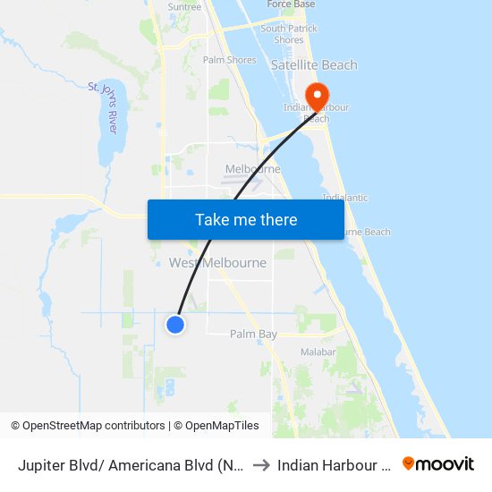 Jupiter Blvd/ Americana Blvd (Nw Corner) to Indian Harbour Beach map