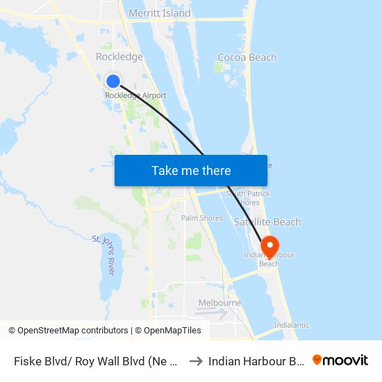 Fiske Blvd/ Roy Wall Blvd (Ne Corner) to Indian Harbour Beach map