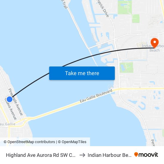 Highland Ave Aurora Rd SW Corner to Indian Harbour Beach map