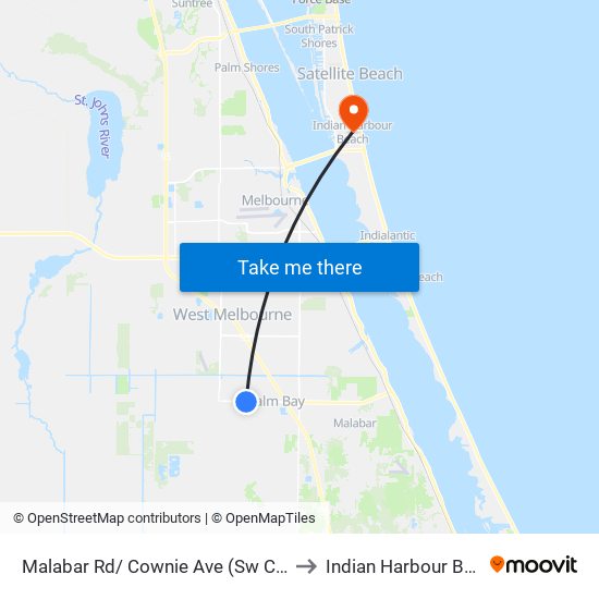 Malabar Rd/ Cownie Ave (Sw Corner) to Indian Harbour Beach map