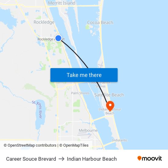 Career Souce Brevard to Indian Harbour Beach map