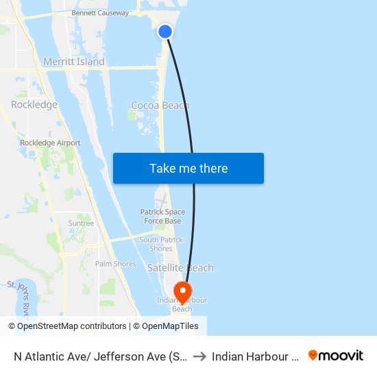 N Atlantic Ave/ Jefferson Ave (Se Corner) to Indian Harbour Beach map