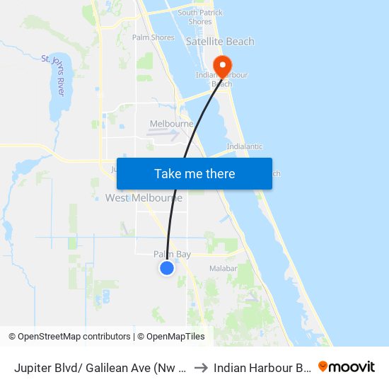 Jupiter Blvd/ Galilean Ave (Nw Corner) to Indian Harbour Beach map