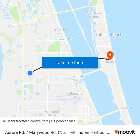 Aurora Rd. / Marywood Rd. (Ne Corner) to Indian Harbour Beach map