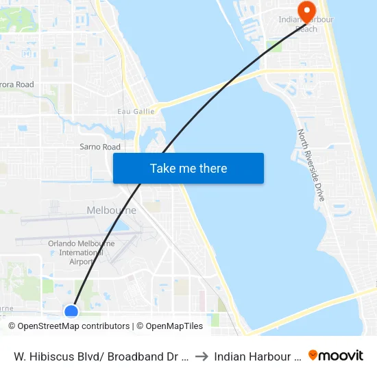 W. Hibiscus Blvd/ Broadband Dr SW Corner to Indian Harbour Beach map