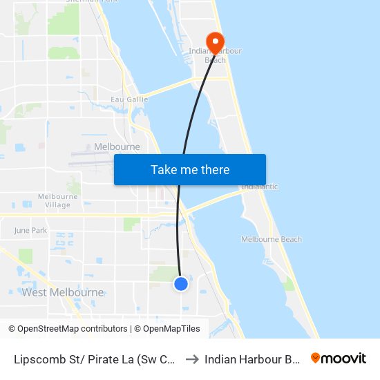 Lipscomb St/ Pirate La (Sw Corner) to Indian Harbour Beach map