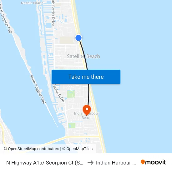 N Highway A1a/ Scorpion Ct (Se Corner) to Indian Harbour Beach map