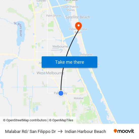 Malabar Rd/ San Filippo Dr to Indian Harbour Beach map