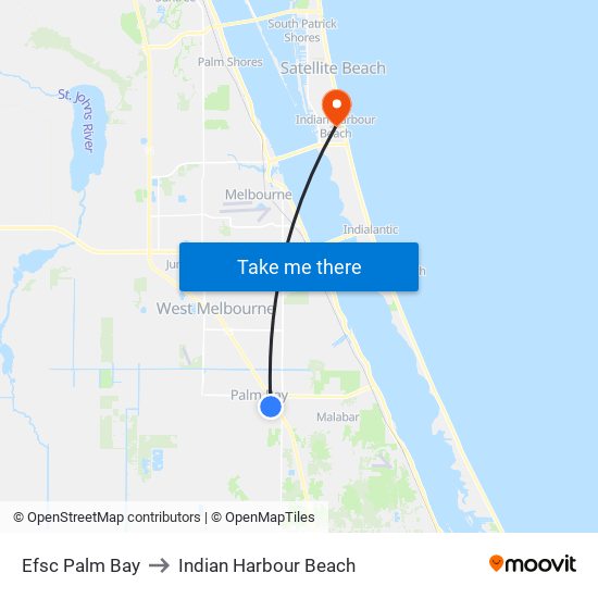 Efsc Palm Bay to Indian Harbour Beach map