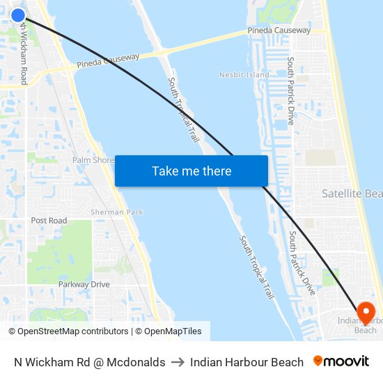 N Wickham Rd @ Mcdonalds to Indian Harbour Beach map