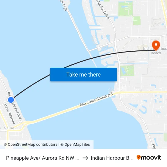 Pineapple Ave/ Aurora Rd NW Corner to Indian Harbour Beach map